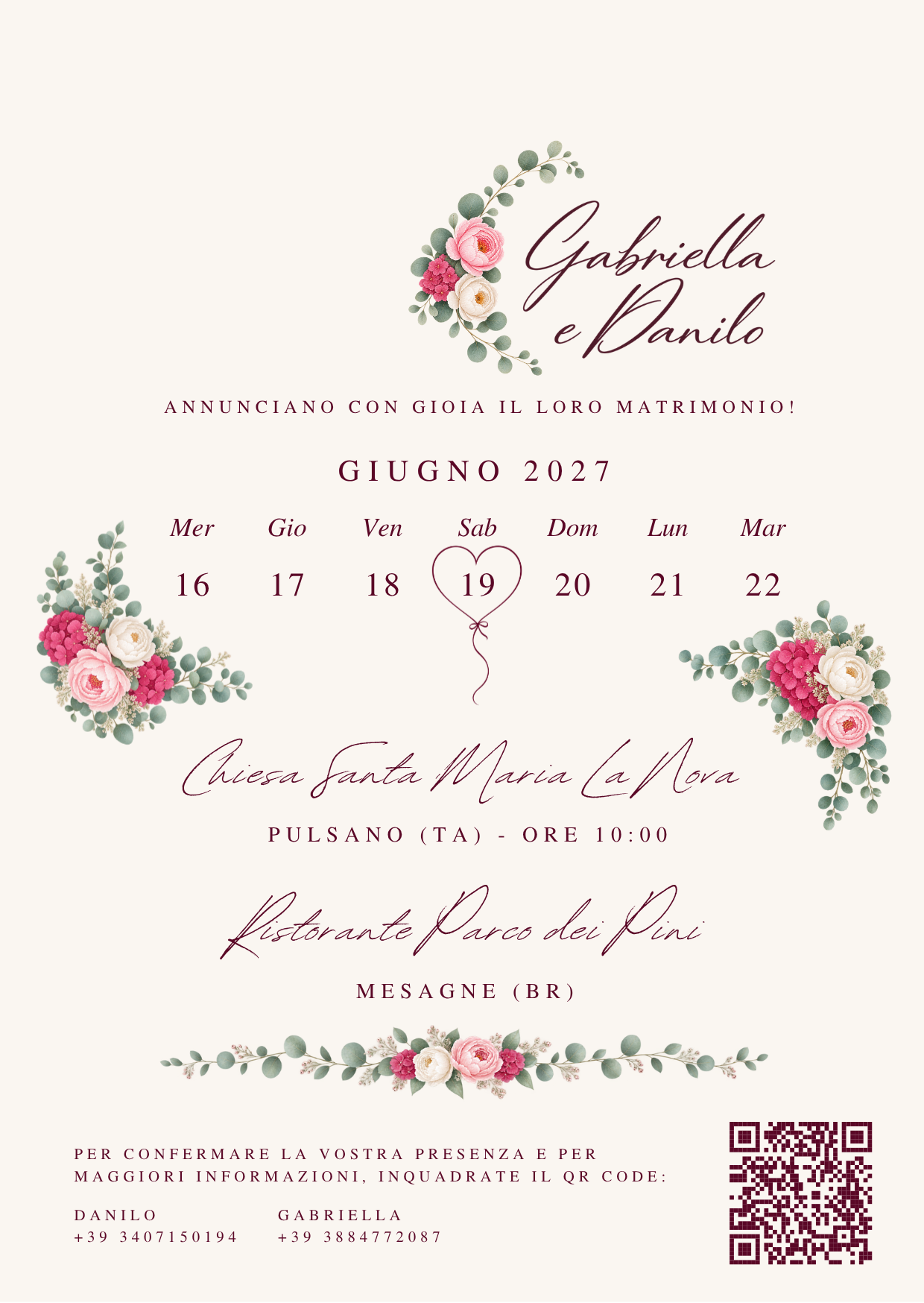 Partecipazione di matrimonio di Gabriella e Danilo